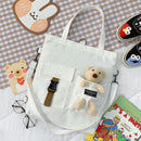 Women Backapck New Cute Bear Cartoon Canvas Bag Female Fashion Cool Girl Student School Class Shoulder Crossbody Messenger Bag