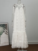 Sleeveless Halter Maxi Summer Dress For Women Fashion Ruffle Beach Long Robe 2022 Elegant Slip Holiday Hollow Out Sundress