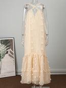 Sleeveless Halter Maxi Summer Dress For Women Fashion Ruffle Beach Long Robe 2022 Elegant Slip Holiday Hollow Out Sundress