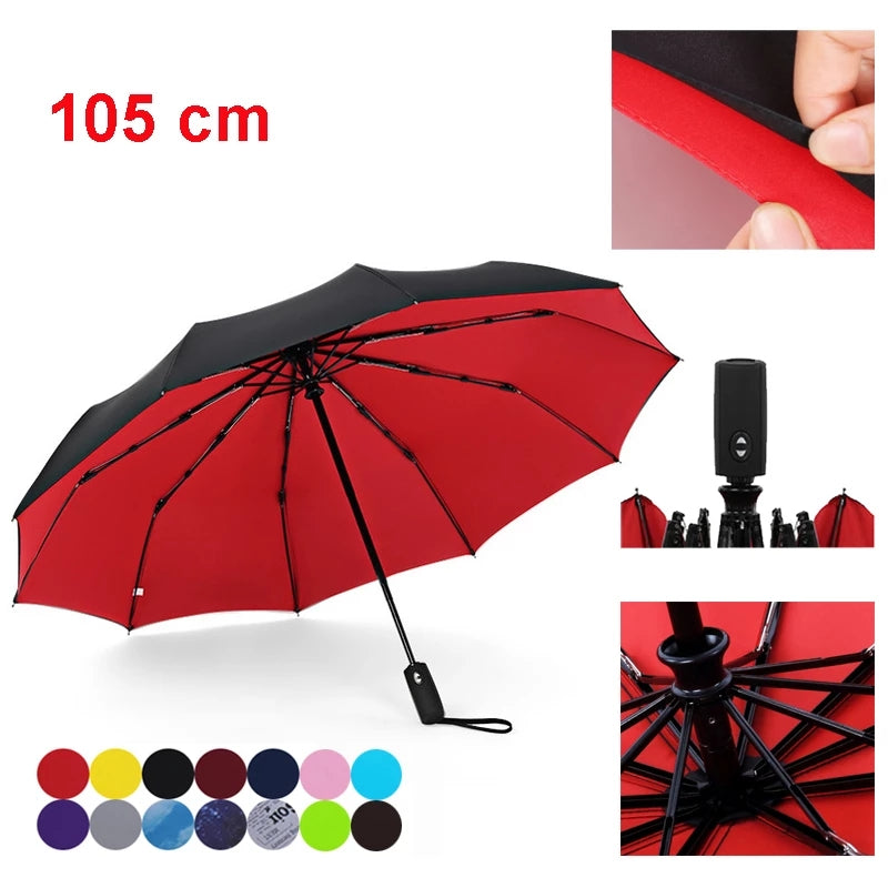 Doppelschichtiger winddichter automatischer Regenschirm für Damen, weiblich, männlich, zehn Knochen, drei zusammenklappbarer Regenschirm für Herren, großer Regen-Business-Sonnenschirm