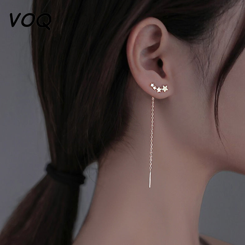 VOQ Silver Color Star Earline mujer nuevos exquisitos pendientes de cadena larga mejor regalo de joyería