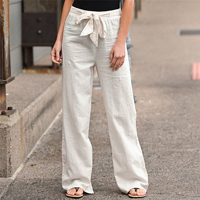 2021 Frauen-Hosen-Art- und Weiseleinen-Baumwollfeste elastische Taillen-Hose-weibliche plus Größen-knöchellange Hosen-Sommer-beiläufige Hosen
