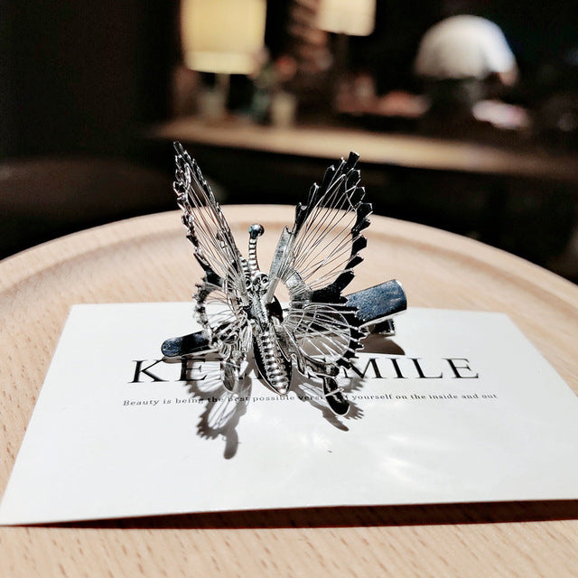 Bangs Clip Will Move Simulation Butterfly Hairpin for Women Girl Headdress Rhinestone Duckbill Clip Hold Hair Accessories