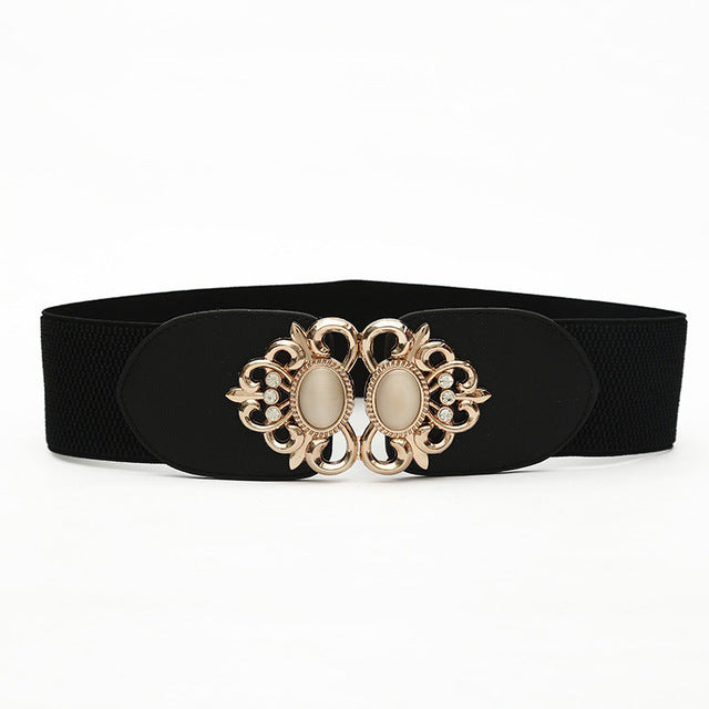 Luxury ladies wide belt elastic vintage buckle leather wide fashion wild pin buckle women&