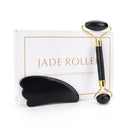 Masajeador facial natural Rodillo facial Gua Sha Rascador Doble cabeza Rodillo de piedra de jade Cuidado de la piel Masaje de cuarzo rosa para cara y cuerpo