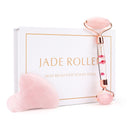 Masajeador facial natural Rodillo facial Gua Sha Rascador Doble cabeza Rodillo de piedra de jade Cuidado de la piel Masaje de cuarzo rosa para cara y cuerpo