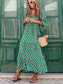 Vestido estampado a la moda para mujer, vestido largo de manga abullonada, vestido Maxi bohemio de verano, vestido largo con estampado geométrico, vestido suelto de playa para vacaciones