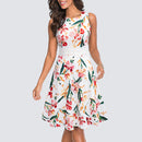 Women Vintage Casual Round Neck A line Summer Elegant Floral Lace Patchwork Sleeveless Tunic Party Swing Dress HA079