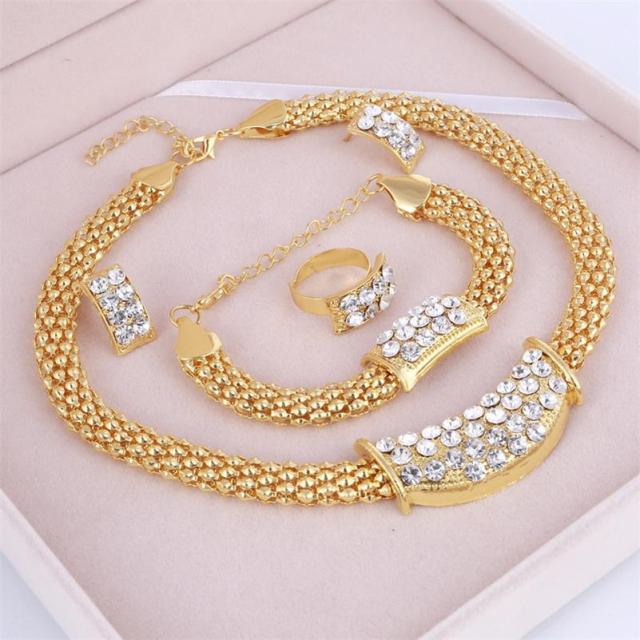 MINHIN, conjuntos de joyería nupcial de oro delicado para mujer, collar con colgante de diamantes de imitación, pulsera, pendientes de cristal, anillos, accesorios de boda