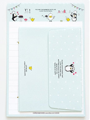 1 Set=4 Letters + 2 Envelopes Kawaii Rabbit Penguin Flower Paper Letter Stationery Set Writing Greeting Birthday Message