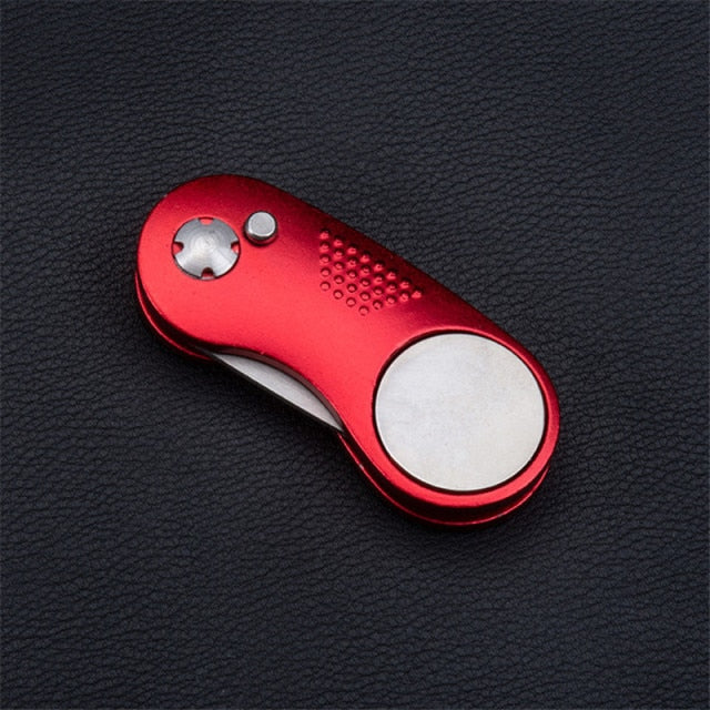 Herramienta plegable de metal para tenedor de golf Divot con botón magnético portátil para palos de golf B2Cshop