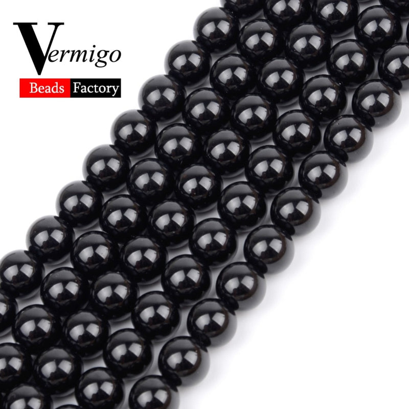 Glatte schwarze Achat-Natursteinperlen für die Schmuckherstellung Runde Onyx-Losperlen 4 6 8 10 12 mm Diy-Armband-Halskette 15 Zoll